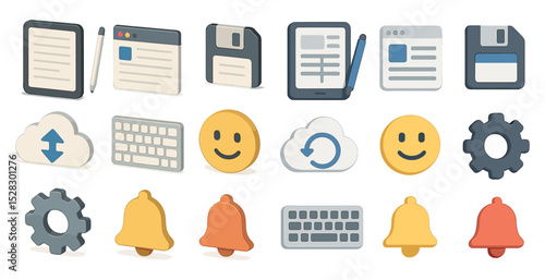 Set of colorful digital icons for web and app ui design