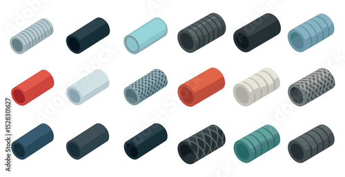 Diverse collection of cylindrical foam rollers for physical therapy and exercise