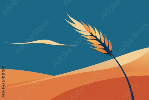 Wheat, desert landscape, orange blue, vector illustration, agriculture, nature