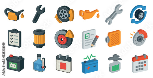 Automotive maintenance icons set for garage and repair design projects