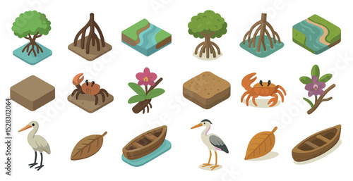 Mangrove ecosystem elements for educational and decorative design