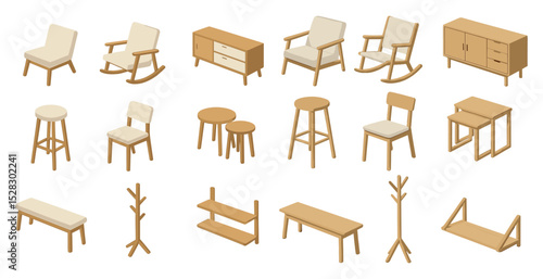 Isometric furniture designs showcasing modern minimalist style for interior inspiration