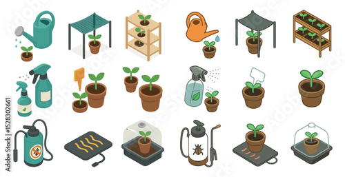 Gardening essentials and seedling growth tools for urban plant care projects