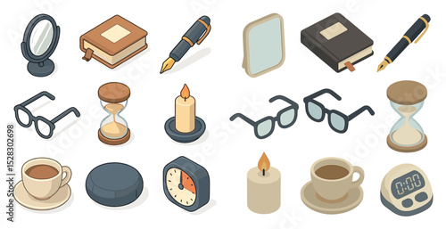 Isometric stationery and daily objects for office design and decor