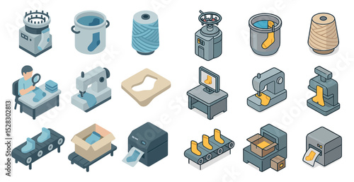 Sock production process with machines and tools for manufacturing and quality control
