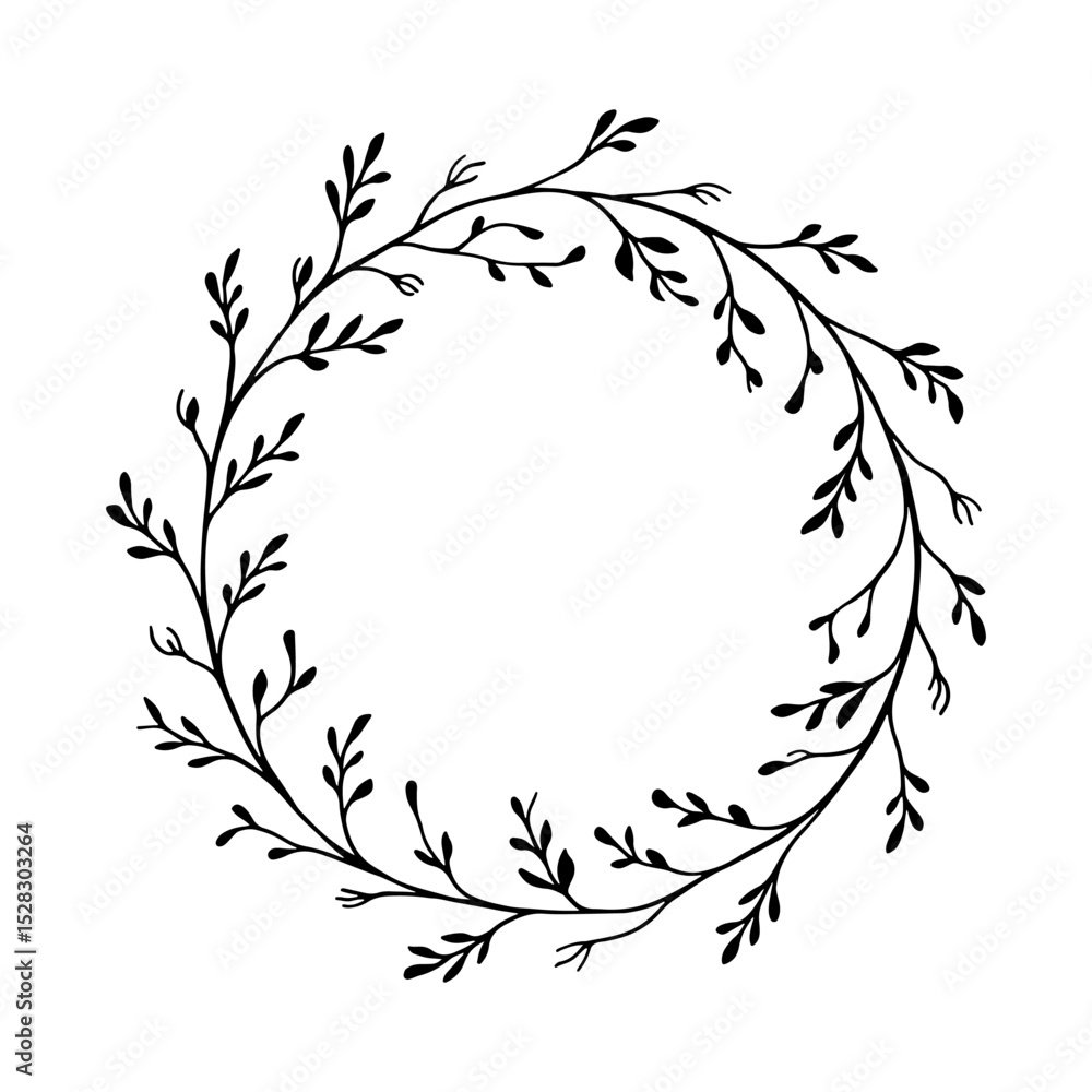 Obraz premium Wild Botanical Wreath. Loose and natural-looking circular wreath of delicate branches, creating a rustic and organic design.