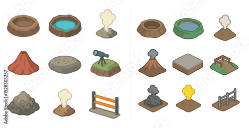 Geothermal and volcanic icons for educational and design use
