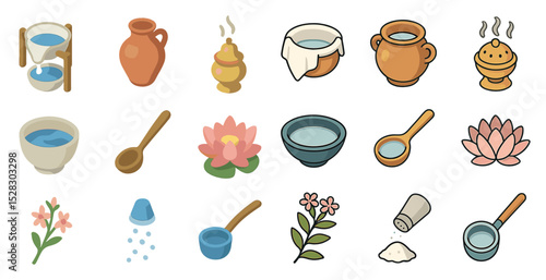 Traditional tea ceremony and floral elements for design and decoration