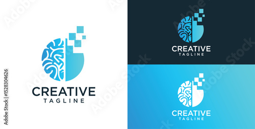 Brain Logo, combination of brain and technology freedom symbol, flat design logo template, vector illustration