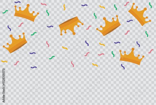 Vector illustration of a golden crown on a transparent background, symbolizing royalty, leadership, power, and prestige ideal for use in design, branding, or celebration themes
