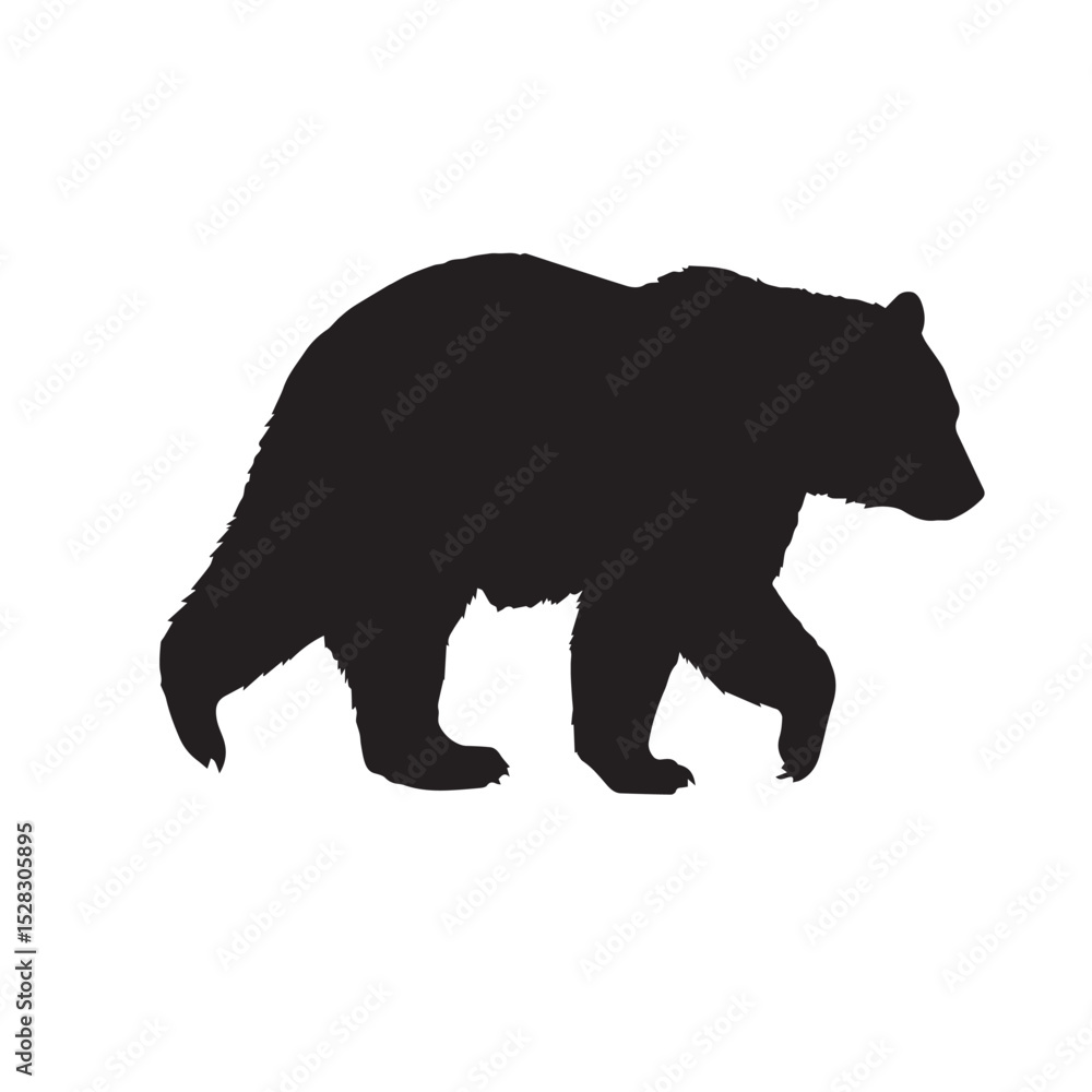 Fototapeta premium Black silhouette of a walking grizzly bear