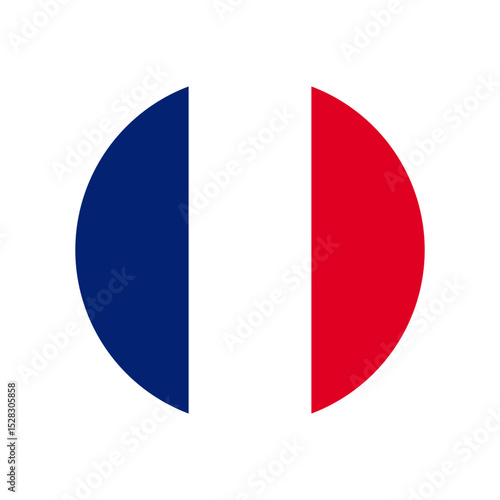 Illustration of a circular french flag with blue white and red colors in a simple and clean design style