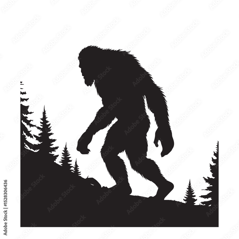 Fototapeta premium Bigfoot silhouette in a forest setting