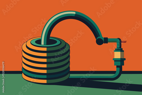 Industrial pipe, coiled tubing, green and orange illustration, factory equipment, industrial design
