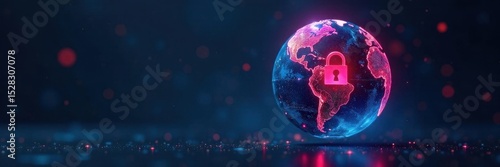 Locked internet globe, secure online access symbol, global network, website, security