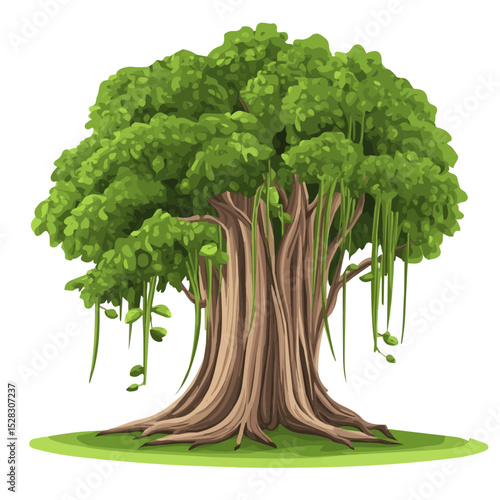 2D flat A Banyan Tree illustration vector, isolated on a white background.