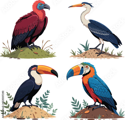 set of colorful birds