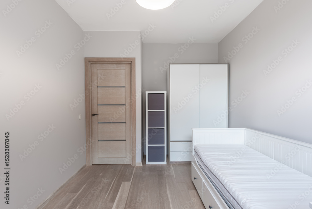 Modern Minimalist Home Bedroom with Bright White Furniture and Neutral Tones Modern Minimalist Home Bedroom with Bright White Furniture and Neutral Tones