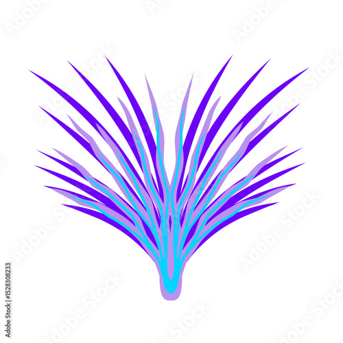 Abstract botanical illustration with vibrant purple and blue hues on black backdrop