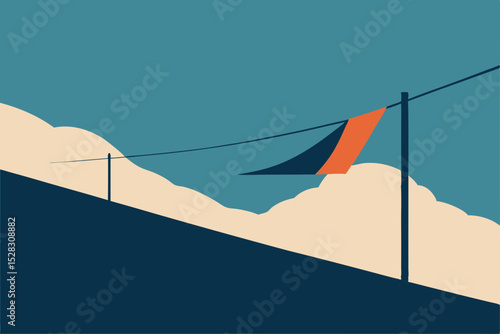 Vector illustration of power lines and mountain landscape