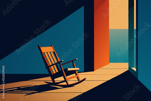 Vector illustration of a rocking chair on a porch
