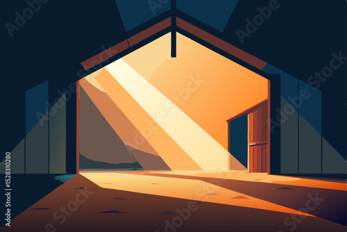 Vector illustration of a modern building interior with warm lighting