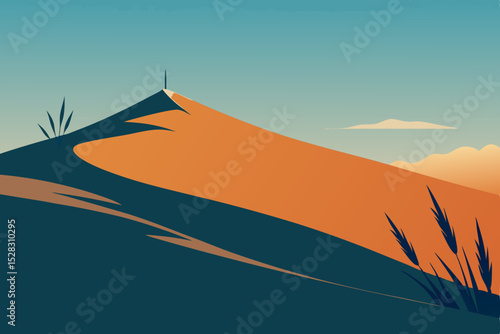 Vector desert landscape illustration with sand dunes
