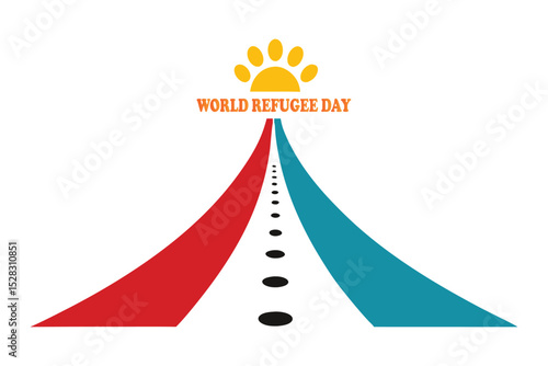 Emotional Vector of Patchwork Road with Footprints and Light – World Refugee Day Art
