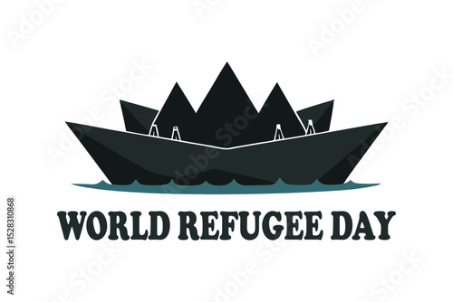 Dramatic Vector of Paper Boat with Refugees Under Stormy Sky – World Refugee Day Art