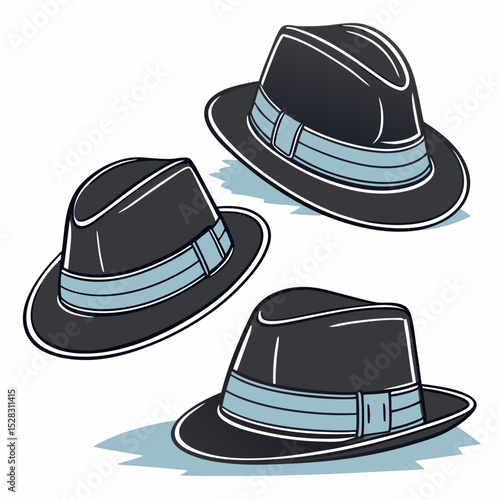 Fedora Hats with Blue Bands – Vector Set	