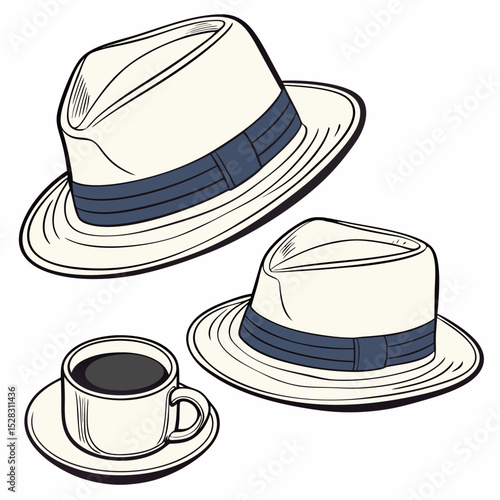 Fedora Hats with Blue Bands – Vector Set	