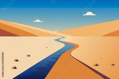 Desert landscape with river and sand dunes vector