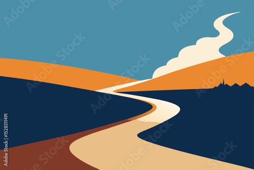 Vector illustration of winding road landscape