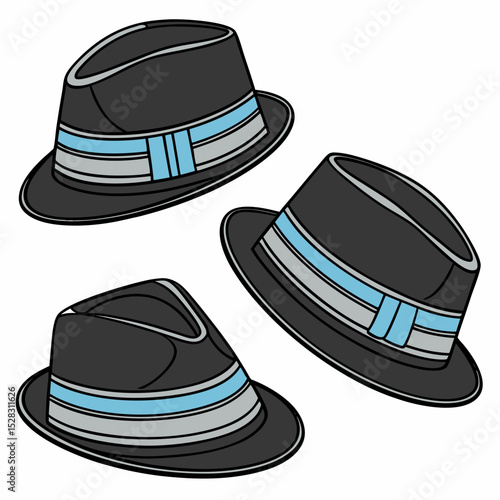 Fedora Hats with Blue Bands – Vector Set	
