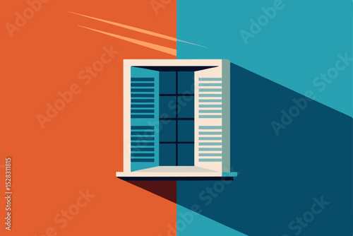 window with blue shutters