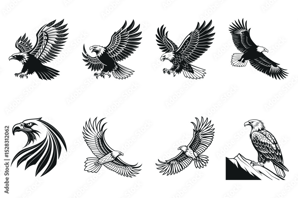 Obraz premium Powerful eagle illustrations, perfect for prints or tattoos.