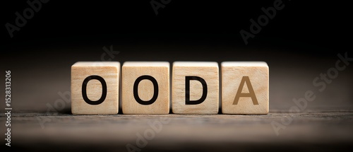 A close-up image of wooden blocks arranged to spell 'OODA', representing strategic decision-making and analysis