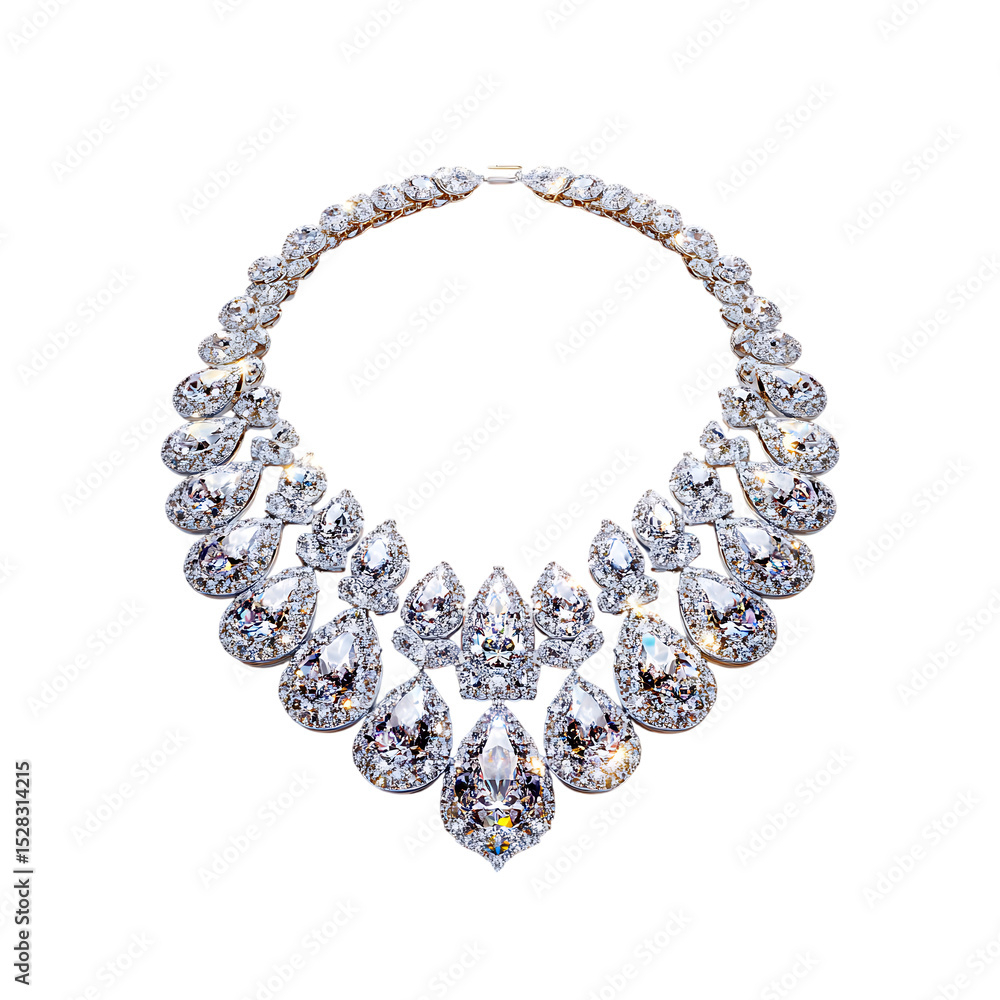 Obraz premium Luxury big diamond necklace isolated on a transparent background, in a PNG format