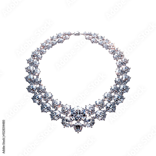 Luxury big diamond necklace isolated on a transparent background, in a PNG format
