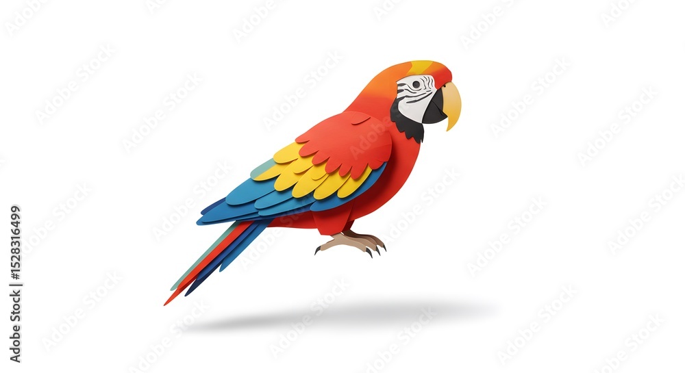 Fototapeta premium Vibrant Scarlet Macaw: A Colorful Paper Art Creation