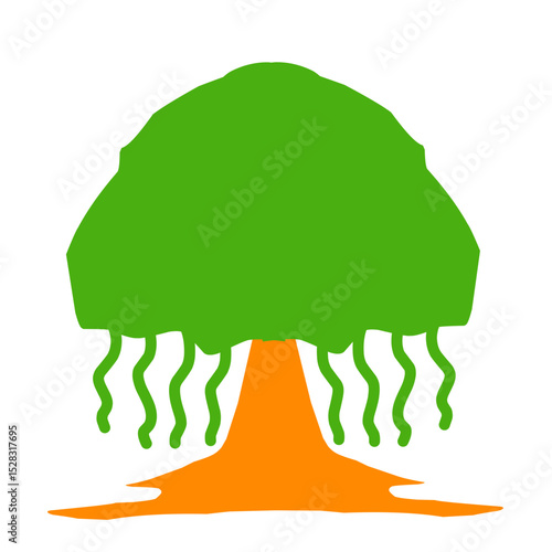 Stylized arboreal illustration, showcasing vibrant colors and fluid lines in nature