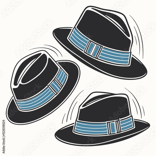 Fedora Hats with Blue Bands – Vector Set	