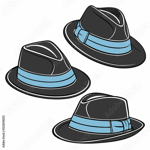 Fedora Hats with Blue Bands – Vector Set	