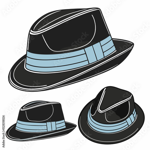 Fedora Hats with Blue Bands – Vector Set	