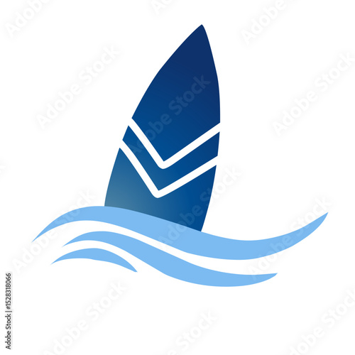 Stylized Surfboard Silhouette Rising Above Ocean Waves on a Black Background