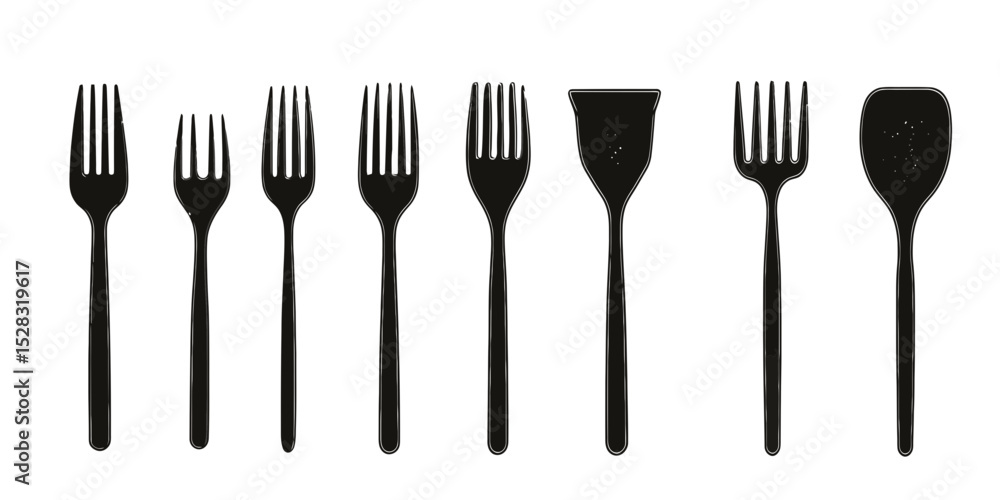 Collection of garden forks and shovels cast in shadow on a sunlit surface creating a striking visual effect Collection of garden forks and shovels cast in shadow on a sunlit surface creating a striking visual effect