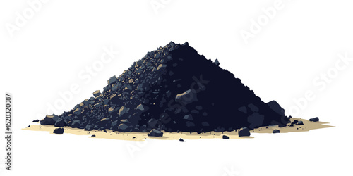 Minimalist vector illustration of a pile of coal on a sandy surface depicting an industrial landscape