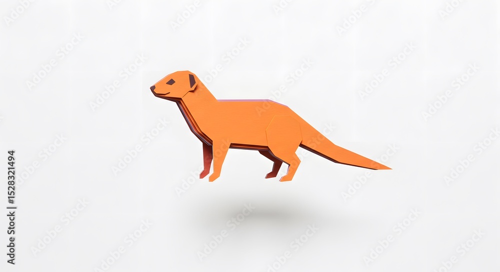 Fototapeta premium Orange Papercraft Mangoose: A Stunning Layered Animal Design Against a White Background