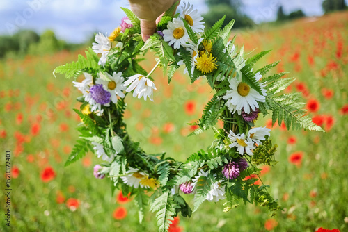 Vászonkép Summer Solstice Day, Midsummer, Litha holiday. Flowers wreath