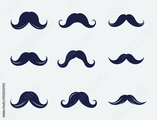Mustache silhouette set, mustache silhouettes in vector format retro style, mustache silhouettes with sunglass, top hat, hats